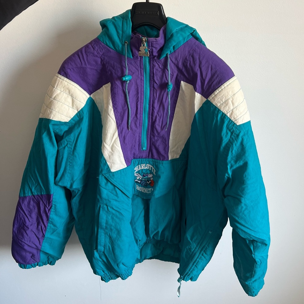 Vintage Charlotte Hornets Starter Jacket Pullover 90's Rare VTG Coat Large